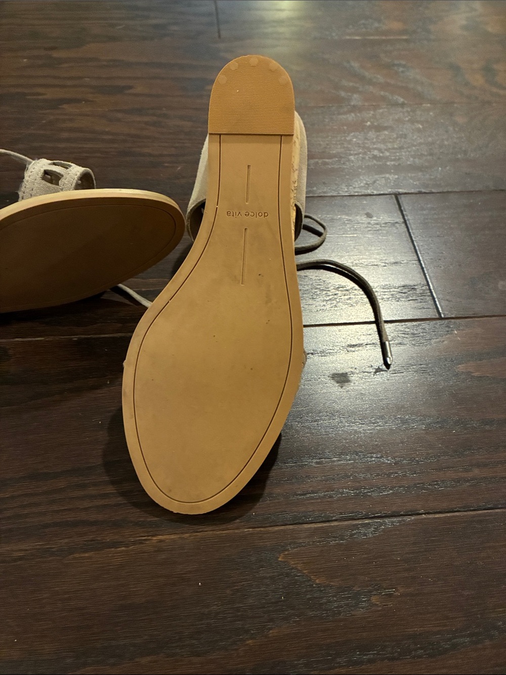 Dolce Vita
Suede Lace-Up Gladiator Sandals in Taupe.
Cork Wedge Heel. - Picture 6 of 6
